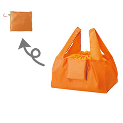 カラビナ付カラフル巾着ショッピングポータブルエコバッグ オレンジ