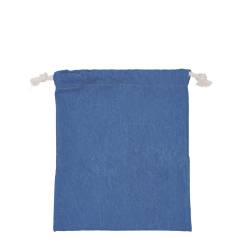 日本製デニム両側結び巾着(290) ブルー×ホワイト紐