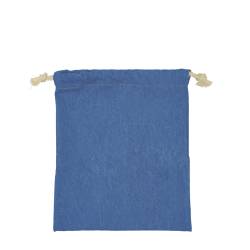 日本製デニム両側結び巾着(290) ブルー×ナチュラル紐