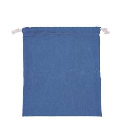 日本製デニム両側結び巾着(380) ブルー×ホワイト紐