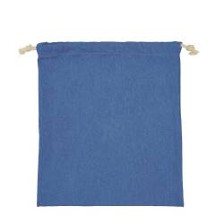日本製デニム両側結び巾着(410) ブルー×ナチュラル紐