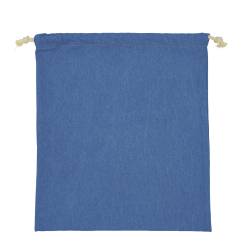 日本製デニム両側結び巾着(470) ブルー×ナチュラル紐