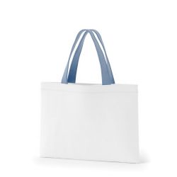8号帆布フラットトート開口部別布(320) ホワイト×アッシュブルー