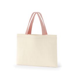 8号帆布フラットトート開口部別布(320) ナチュラル×ピーチ
