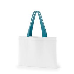 8号帆布フラットトート開口部別布(380) ホワイト×ターコイズ