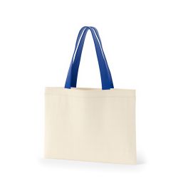 8号帆布フラットトート開口部別布(380) ナチュラル×ブルー