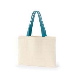 8号帆布フラットトート開口部別布(380) ナチュラル×ターコイズ