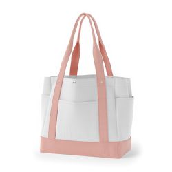 8号帆布角底マルチポケットトート(350) ホワイト×ピーチ