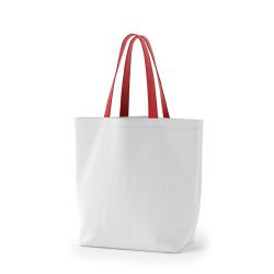 8号帆布船底トート開口部別布(440) ホワイト×レッド