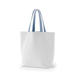 8号帆布船底トート開口部別布(440) ホワイト×アッシュブルー