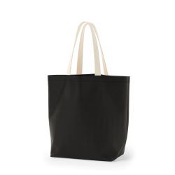 8号帆布船底トート開口部別布(440) ブラック×ナチュラル