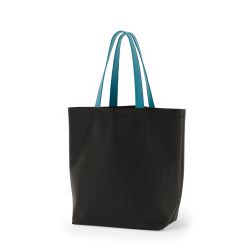 8号帆布船底トート開口部別布(440) ブラック×ターコイズ